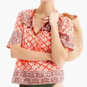 SZ Blockprints Leyla Top Size L Neon Coral Orange Cotton Sustainable Tuckernuck